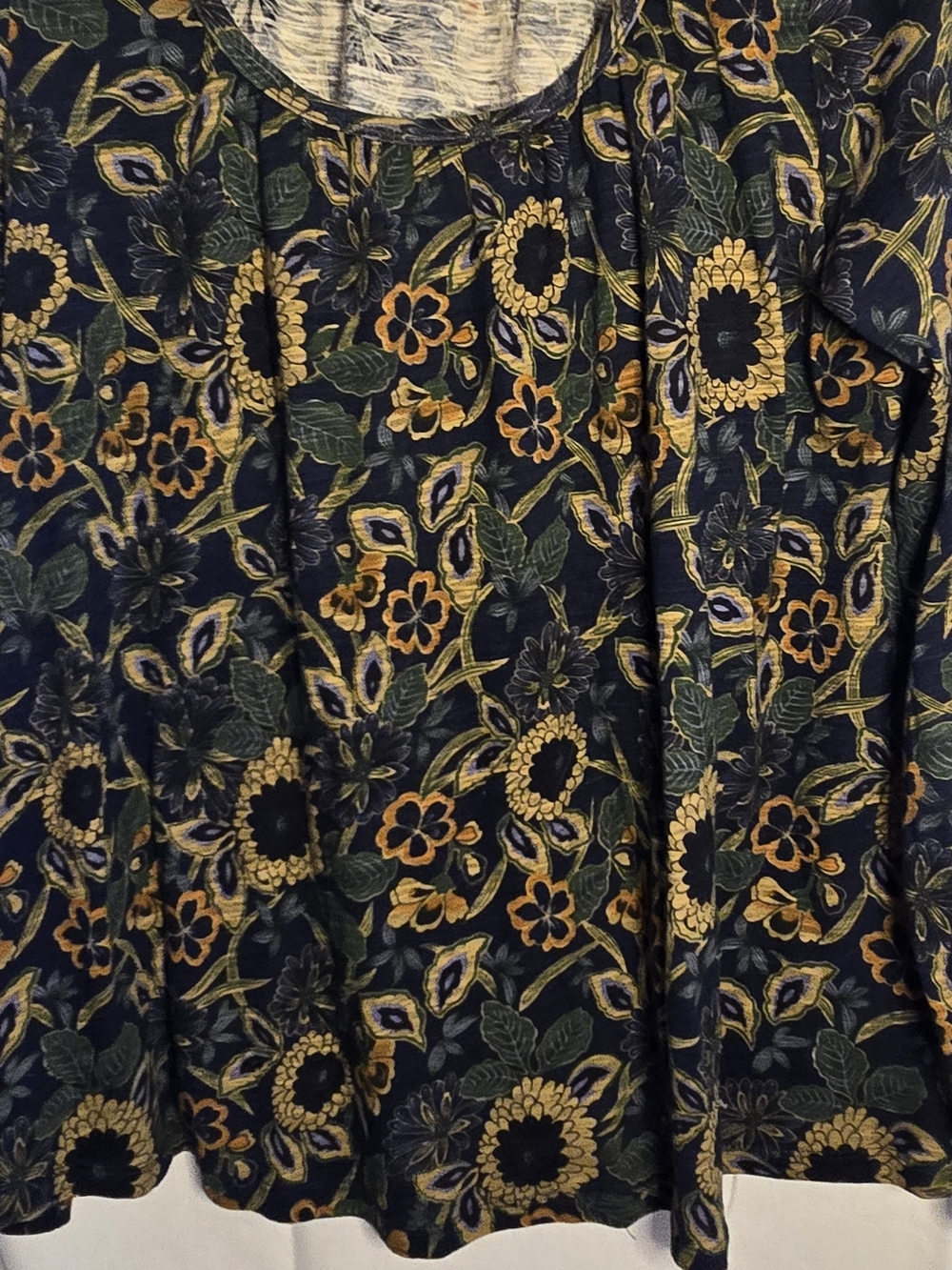 NATURAL LIFE Navy Floral Sunflower Peasant Blouse